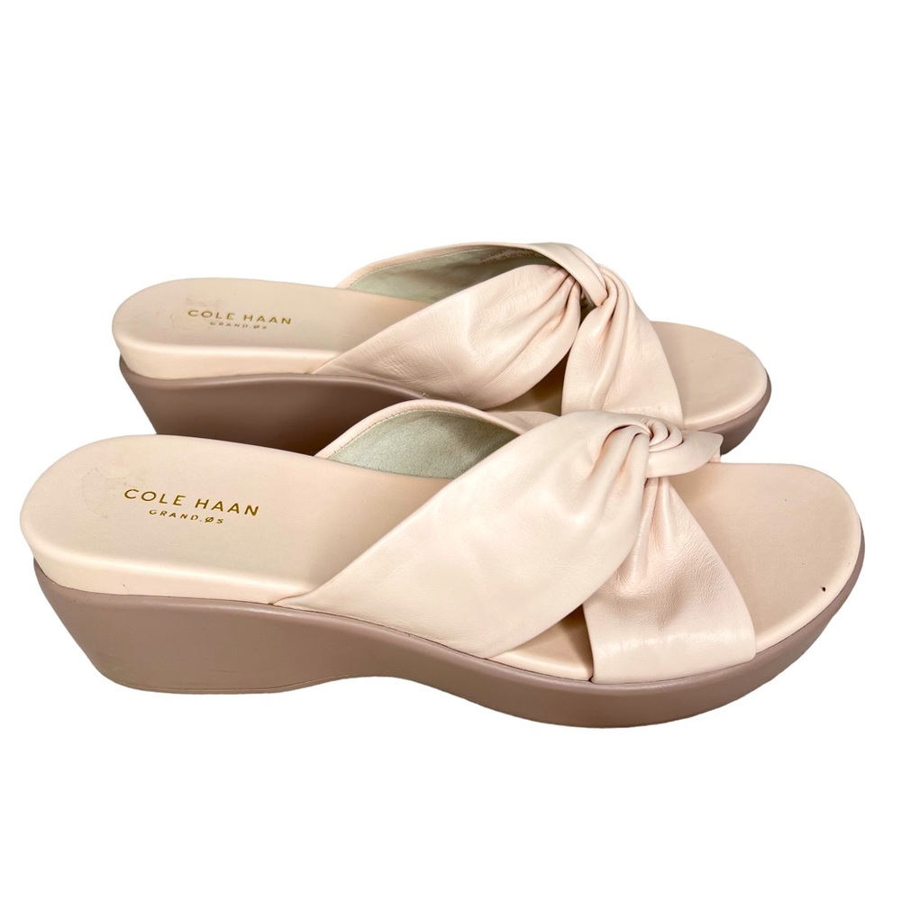 Cole Haan Grand.0S Blush Leather Platform Slip-on Sandals Mules 10.5B VG…
